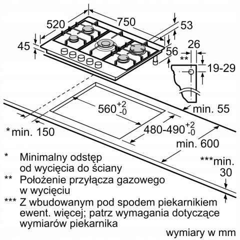 PŁYTA GAZOWA DO ZABUDOWY BOSCH PGQ7B5B90 INOX